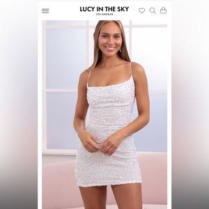 Lucy In The Sky Ivy Cowl Iridescent Sequin Dress in White